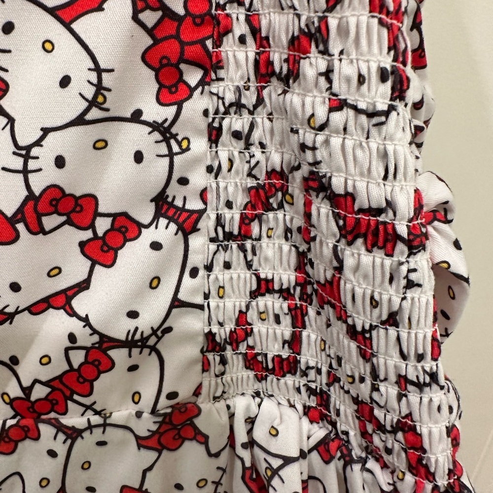 Unique Vintage White and Red Hello Kitty Print Romper with Black Bow - Picture 6 of 8
